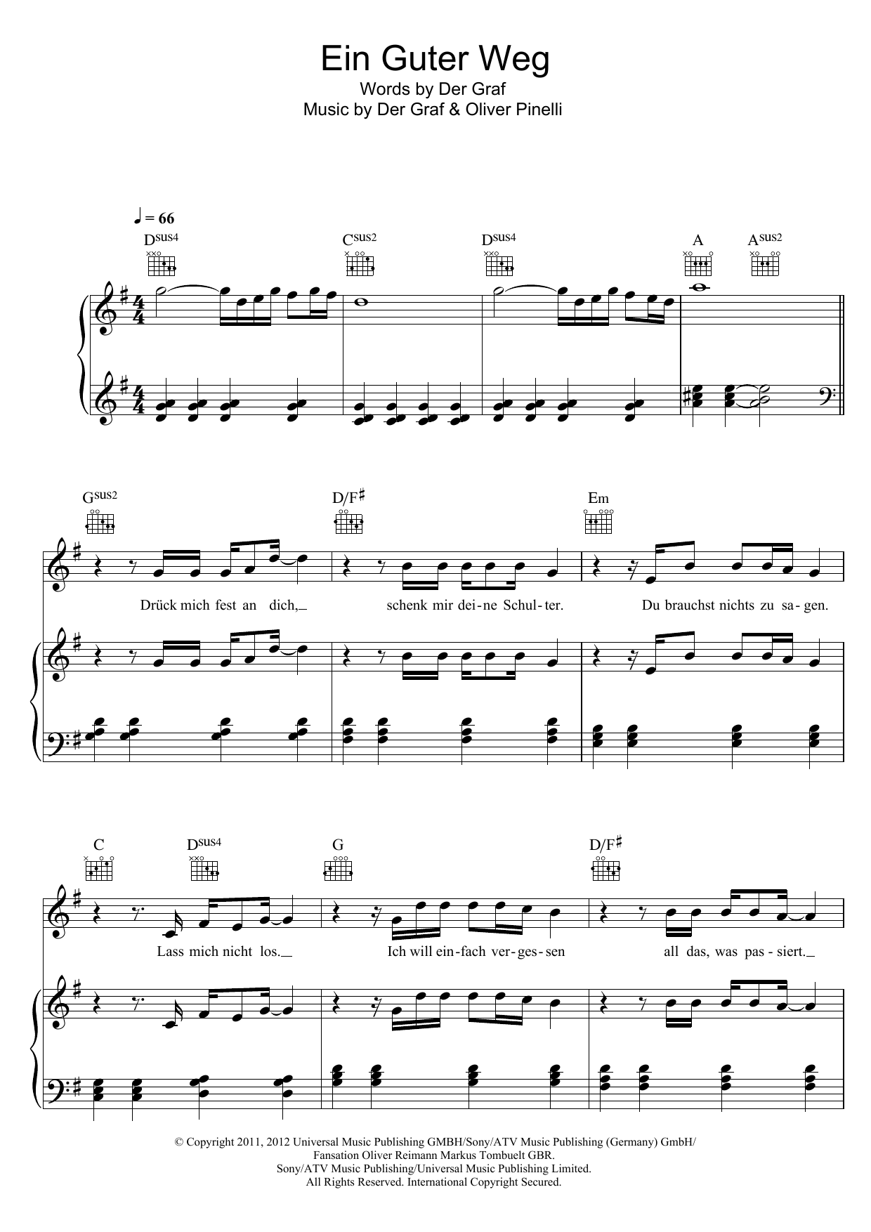 Unheilig Ein Guter Weg Sheet Music