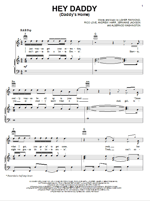 Usher featuring Plies Hey Daddy (Daddy's Home) Sheet Music
