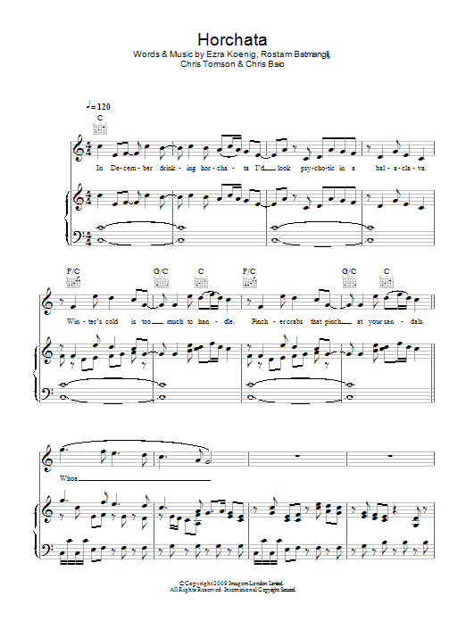 Vampire Weekend Horchata Sheet Music