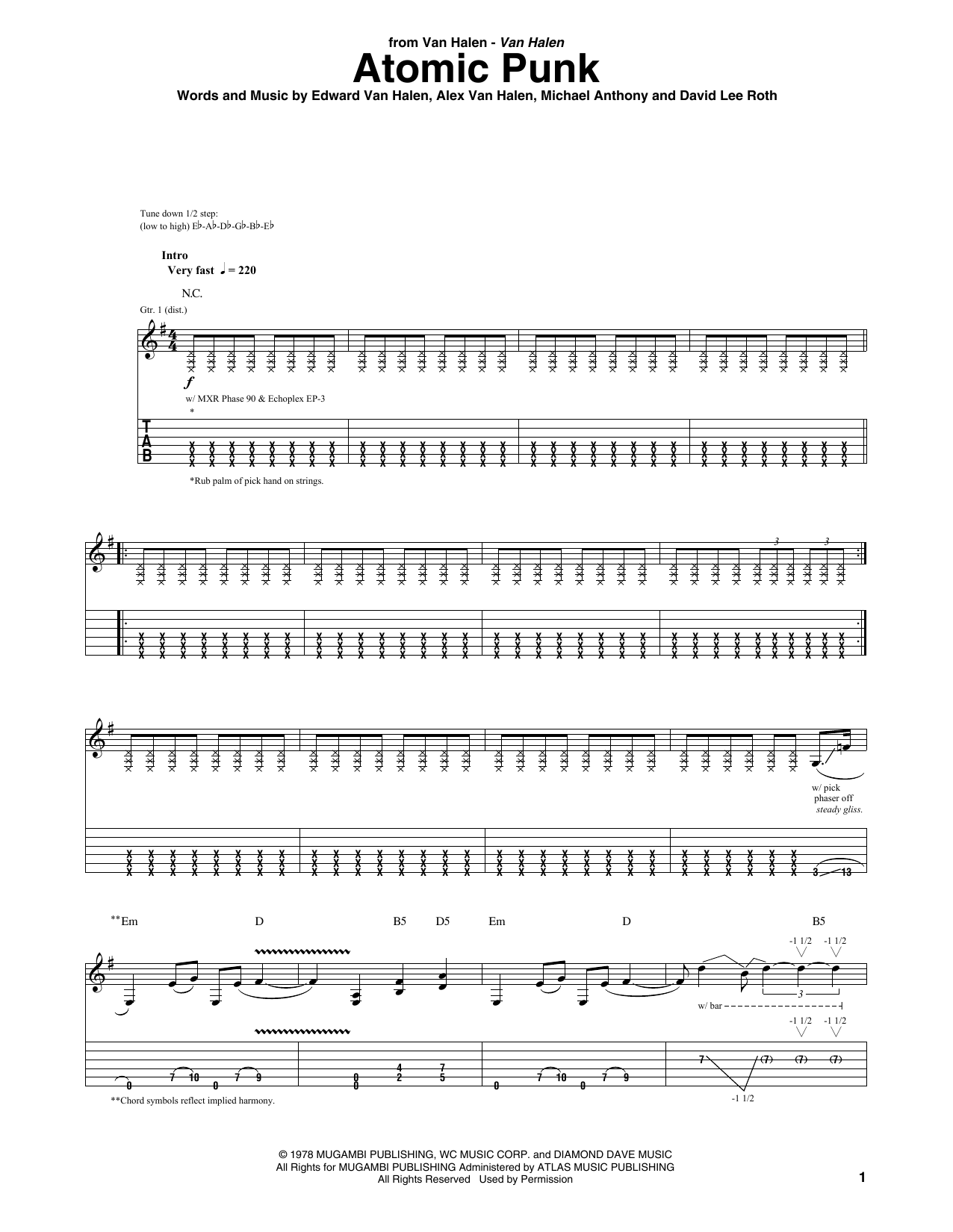 Van Halen Atomic Punk Sheet Music