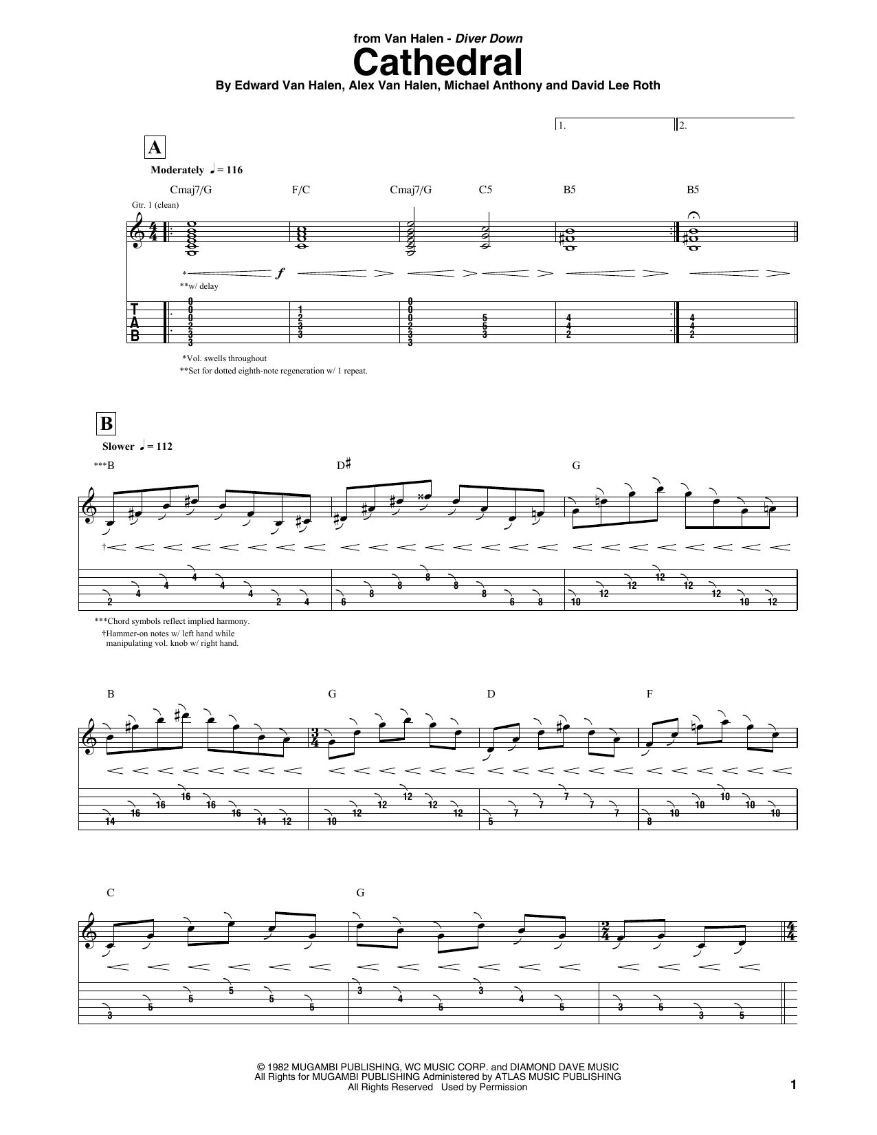 Van Halen Cathedral Sheet Music