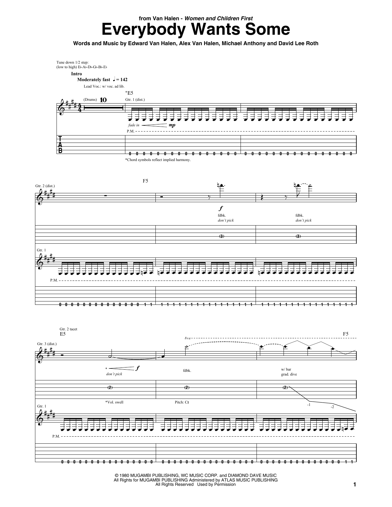 Van Halen Everybody Wants Some Sheet Music