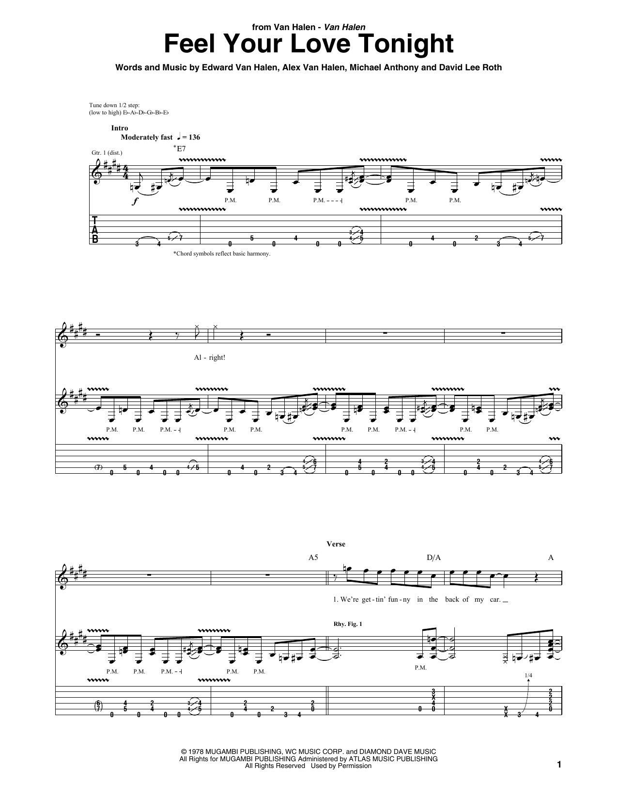 Van Halen Feel Your Love Tonight Sheet Music