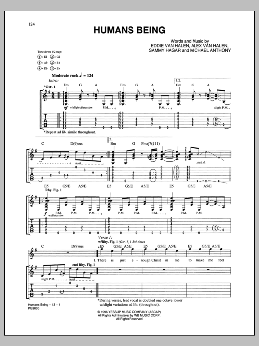 Van Halen Humans Being Sheet Music