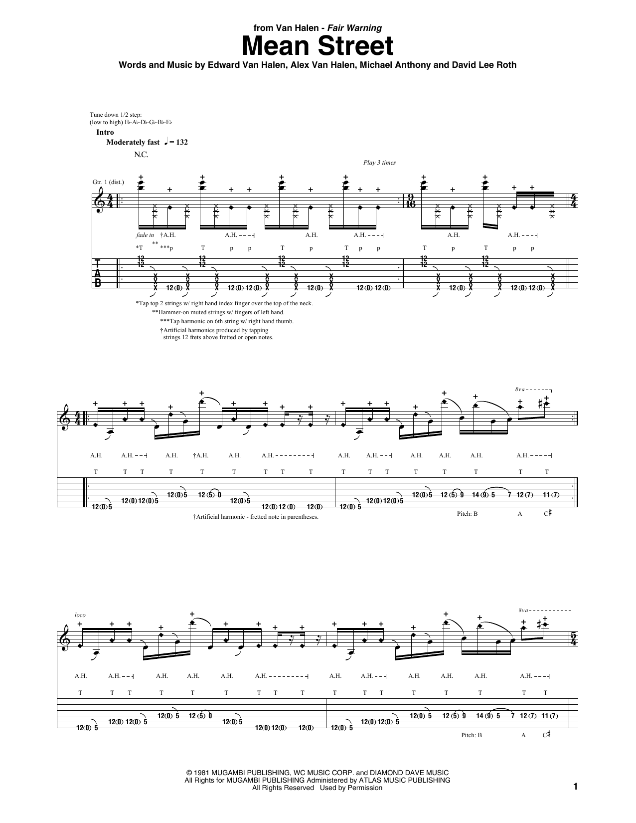 Van Halen Mean Street Sheet Music
