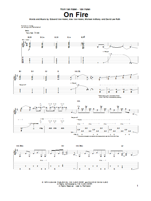Van Halen On Fire Sheet Music