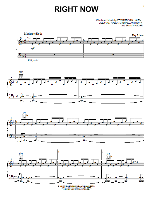 Van Halen Right Now Sheet Music