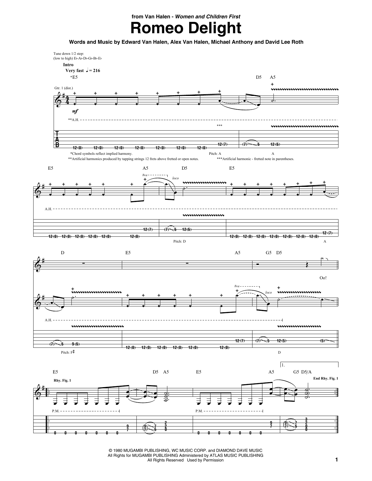 Van Halen Romeo Delight Sheet Music