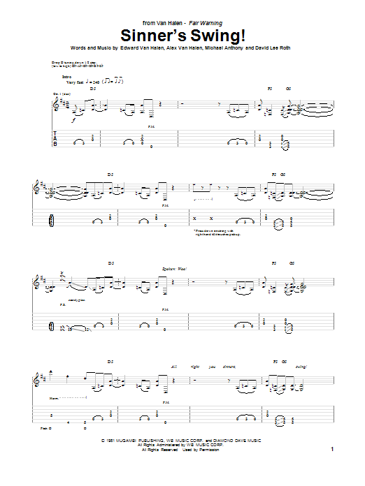 Van Halen Sinner's Swing! Sheet Music