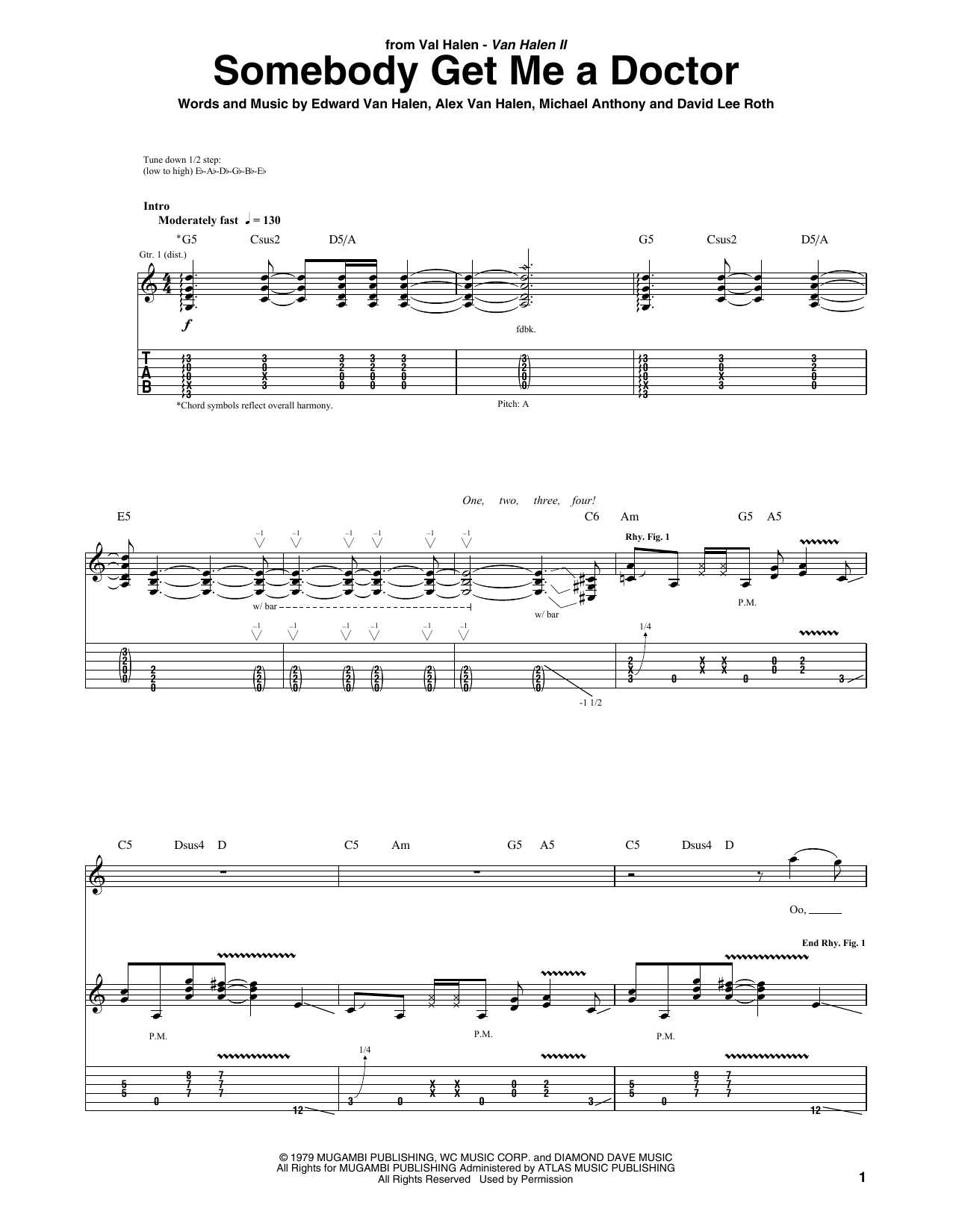 Van Halen Somebody Get Me A Doctor Sheet Music