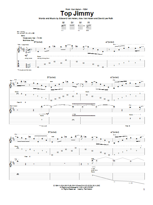Van Halen Top Jimmy Sheet Music