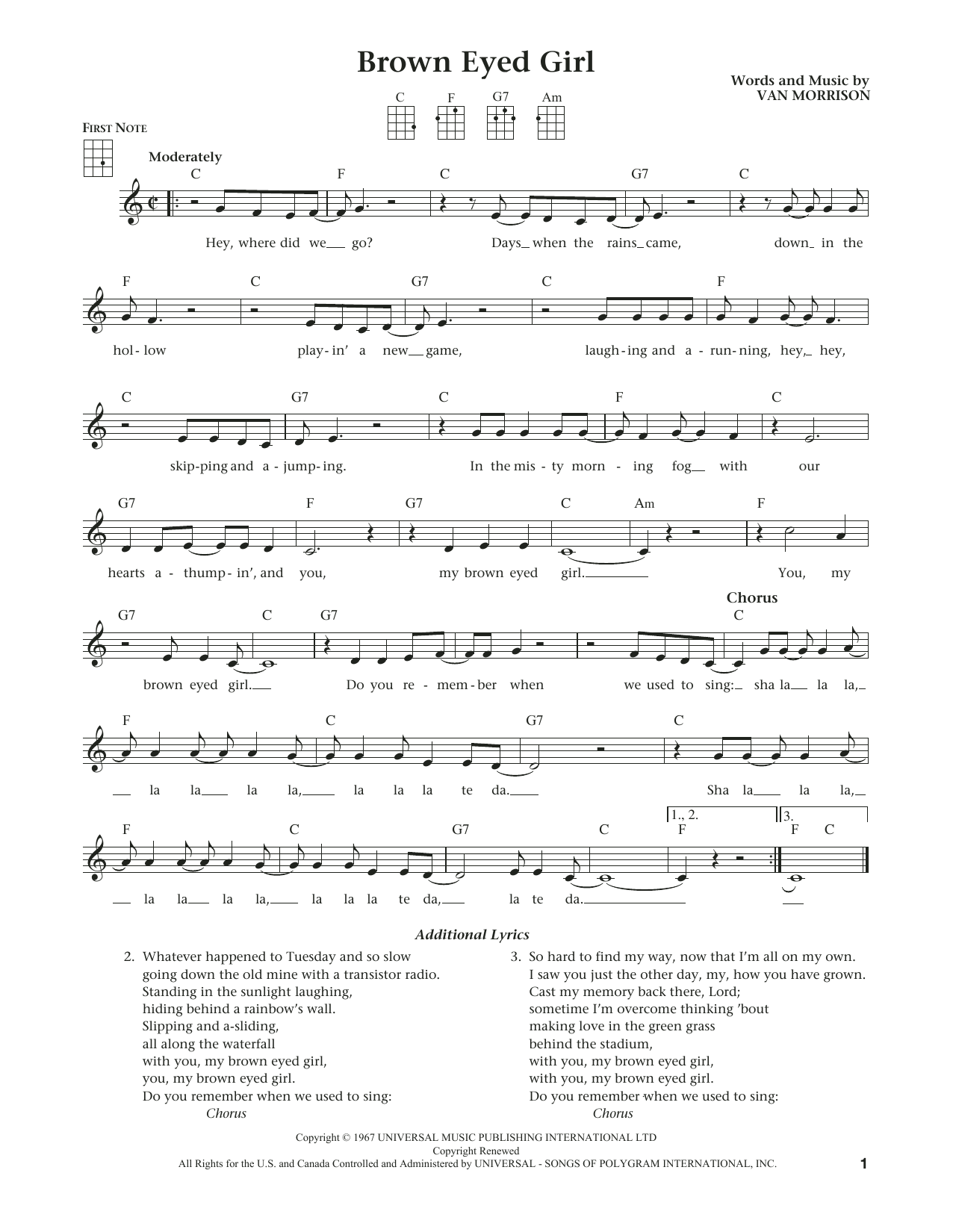 Van Morrison Brown Eyed Girl (from The Daily Ukulele) (arr. Liz and Jim Beloff) Sheet Music
