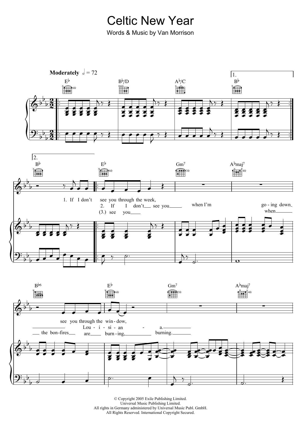 Van Morrison Celtic New Year Sheet Music