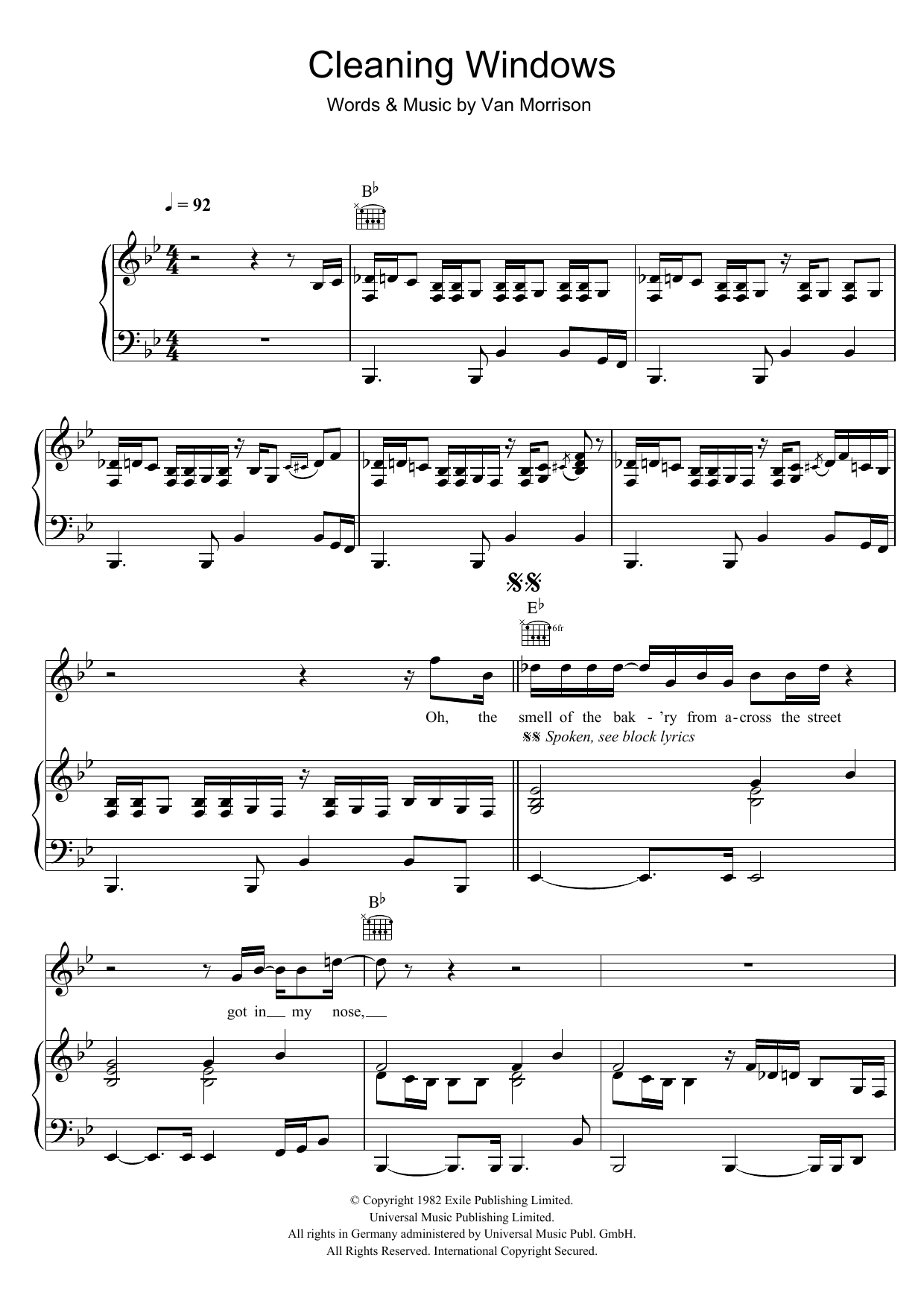 Van Morrison Cleaning Windows Sheet Music