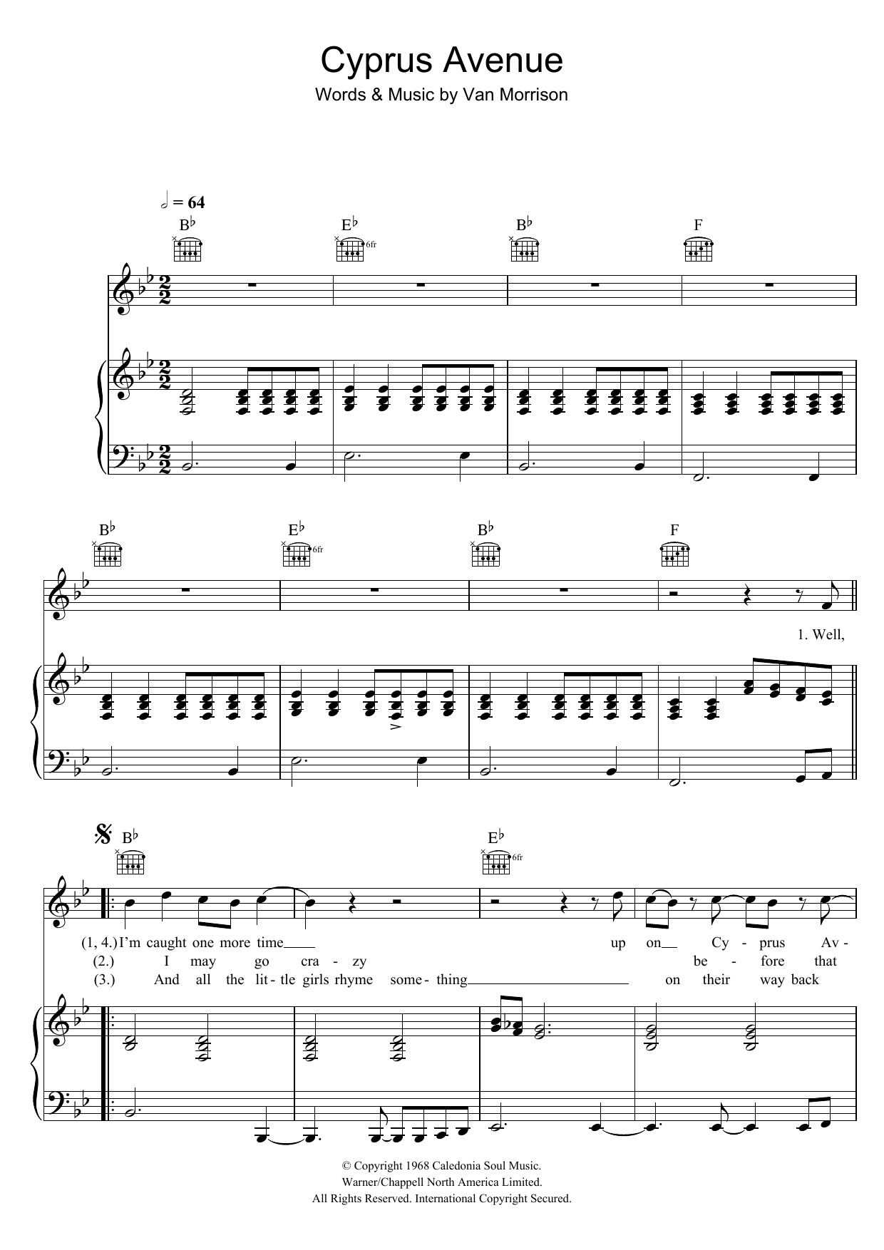 Van Morrison Cyprus Avenue Sheet Music