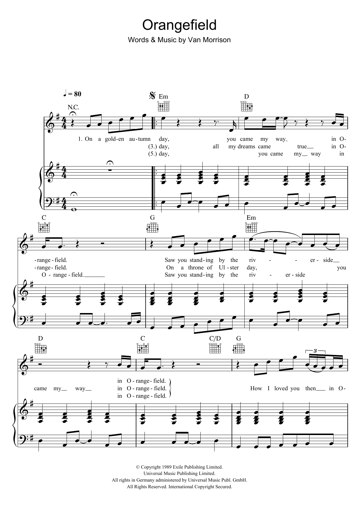 Van Morrison Orangefield Sheet Music