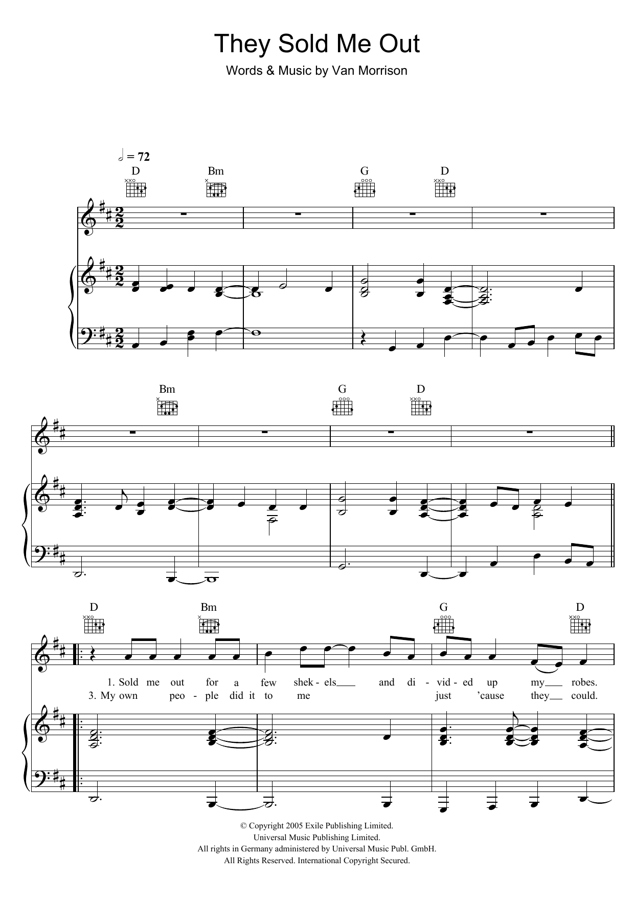 Van Morrison They Sold Me Out Sheet Music