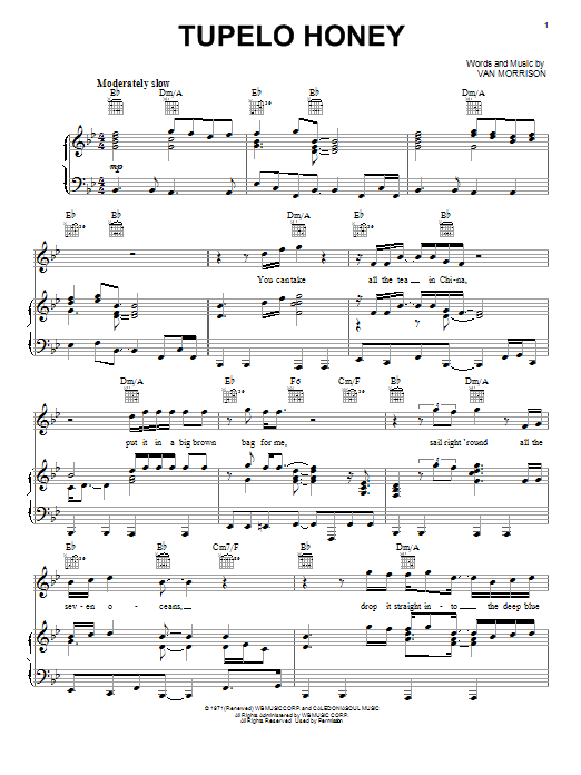 Van Morrison Tupelo Honey Sheet Music