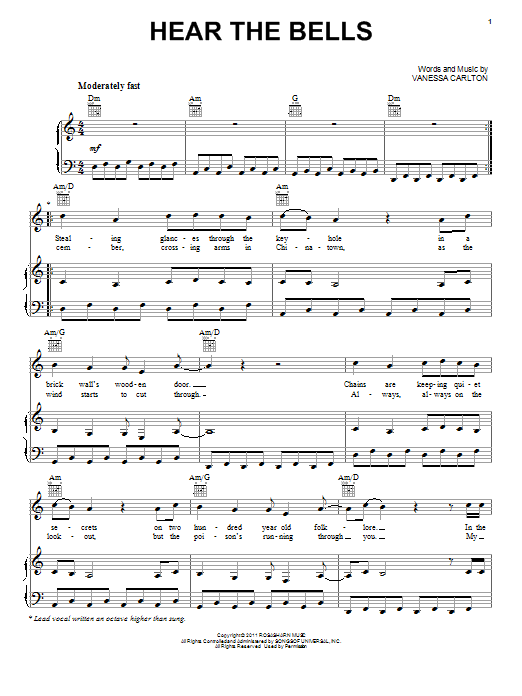 Vanessa Carlton Hear The Bells Sheet Music