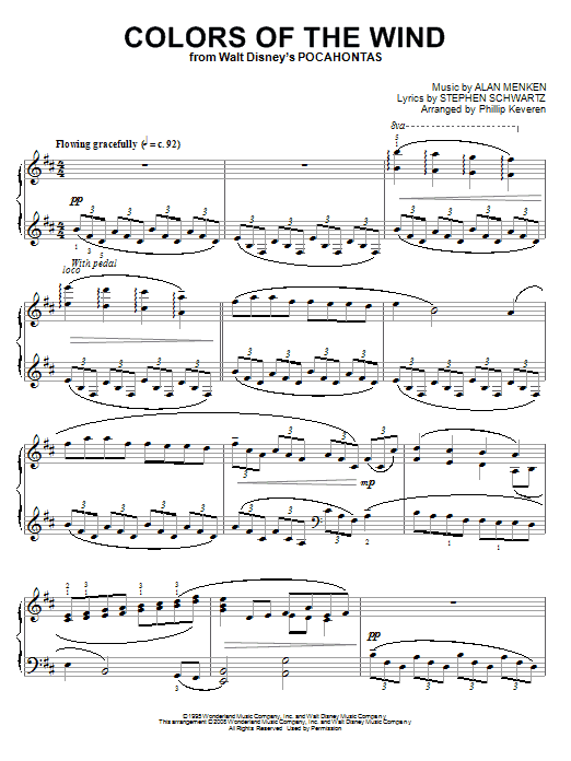 Vanessa Williams Colors Of The Wind [Classical version] (from Pocahontas) (arr. Phillip Keveren) Sheet Music