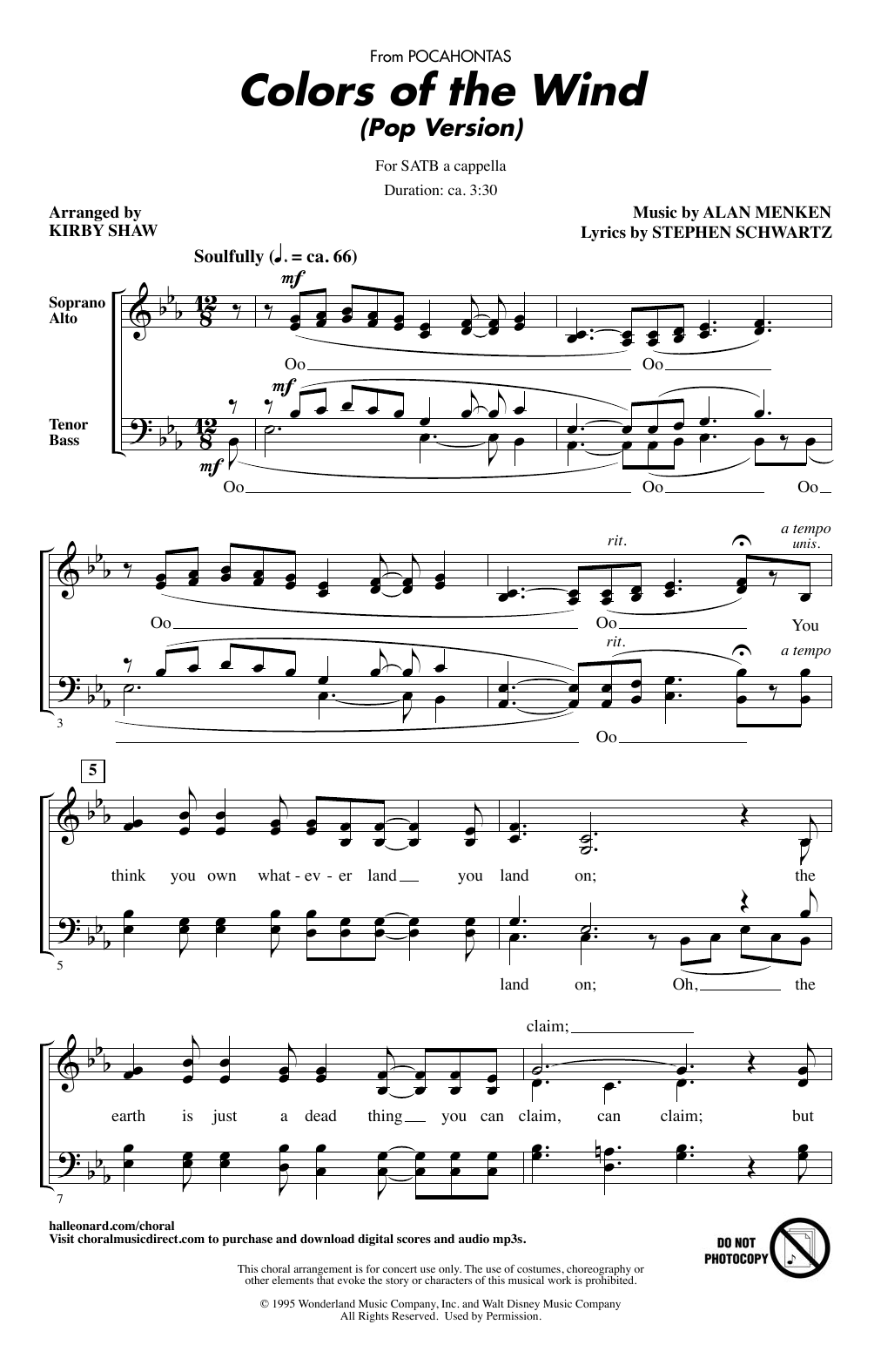 Vanessa Williams Colors Of The Wind (from Pocahontas) (arr. Kirby Shaw) Sheet Music