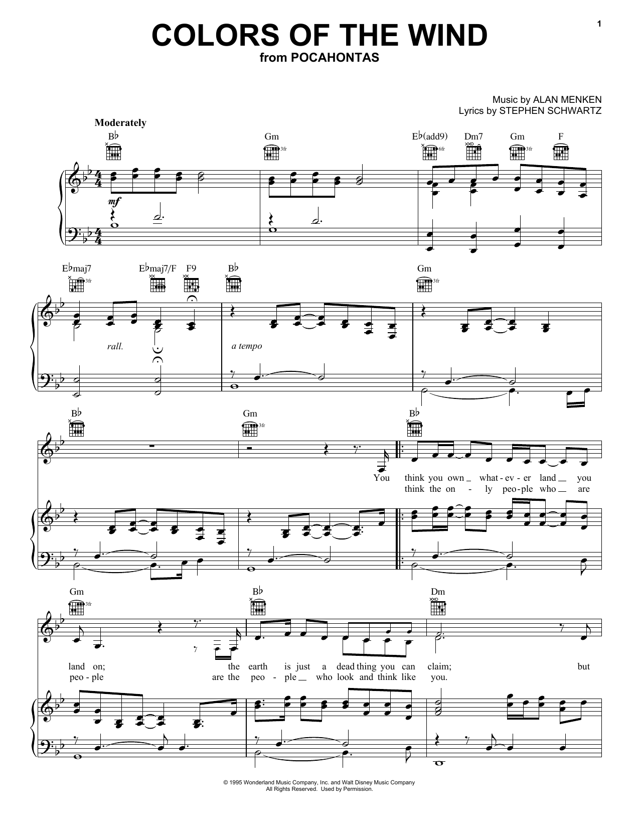 Vanessa Williams Colors Of The Wind (from Pocahontas) Sheet Music