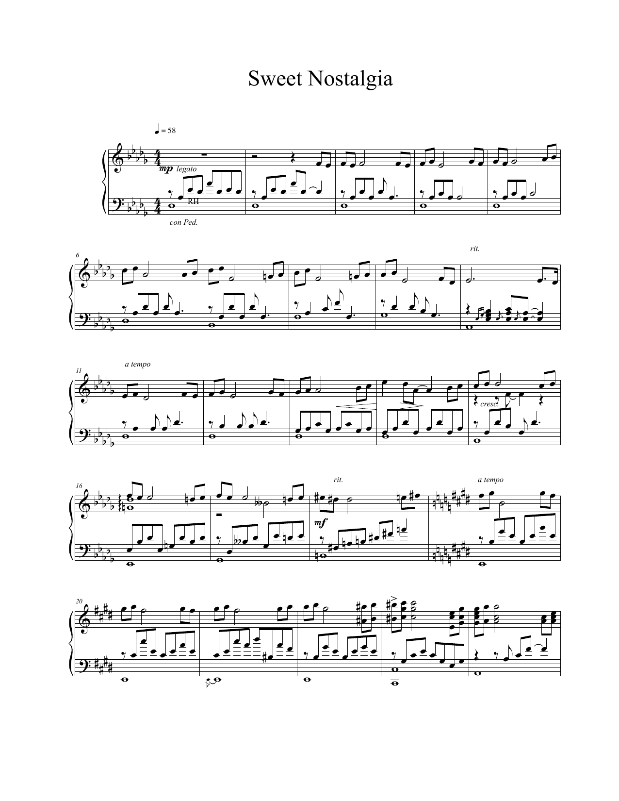 Vangelis Sweet Nostalgia Sheet Music