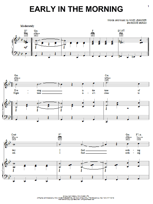 Vanity Fare Early In The Morning Sheet Music