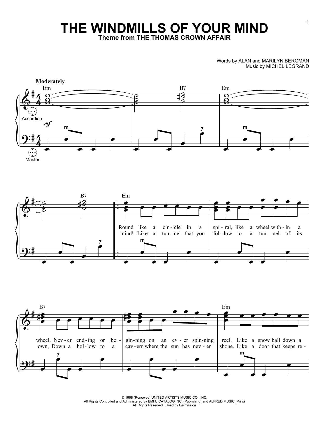 Various The Windmills Of Your Mind Sheet Music