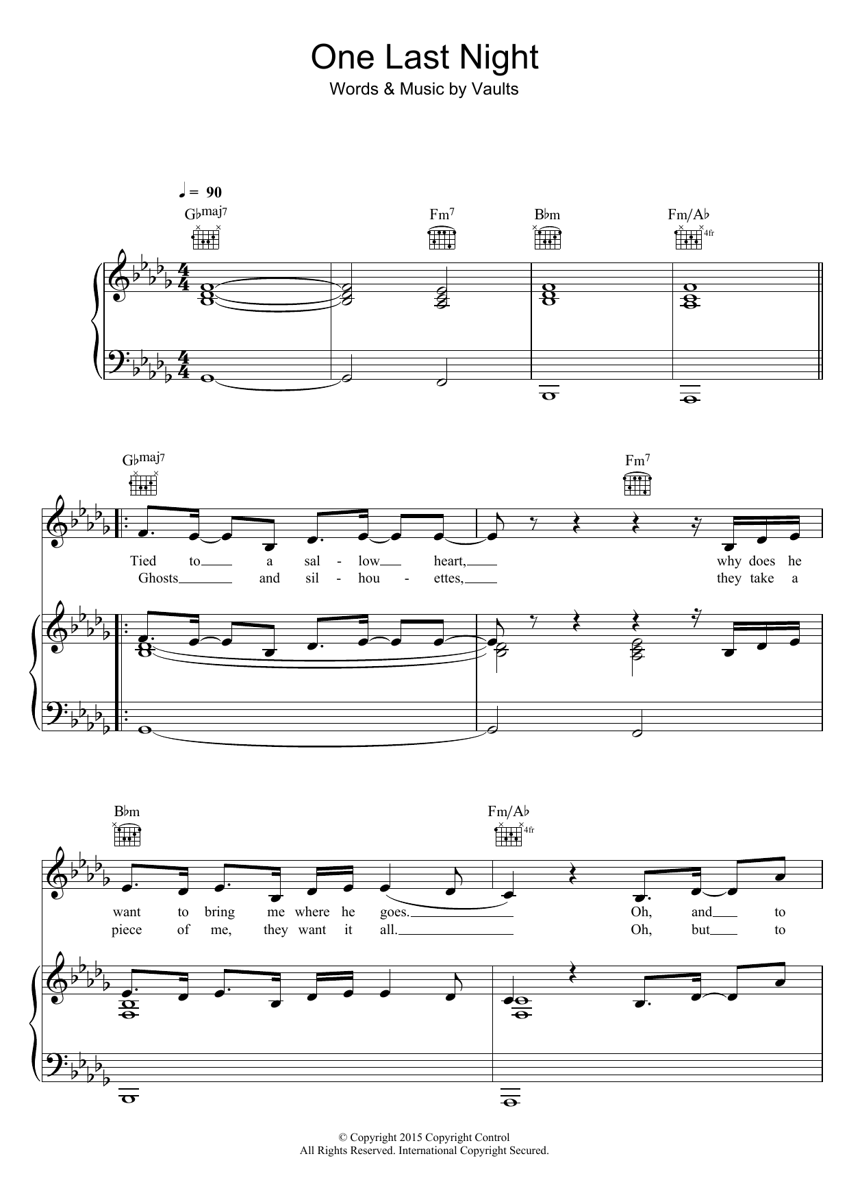 Vaults One Last Night (from 'Fifty Shades Of Grey') Sheet Music