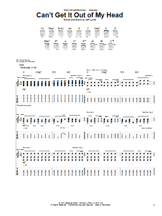 Velvet Revolver Can't Get It Out Of My Head Sheet Music