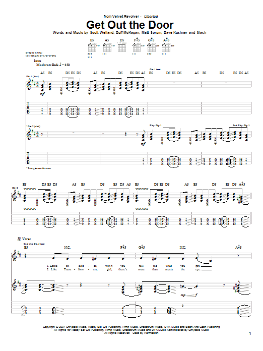 Velvet Revolver Get Out The Door Sheet Music