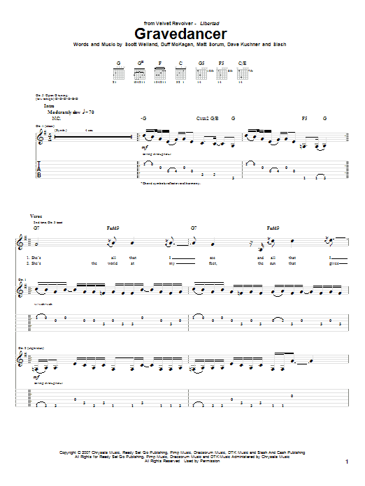 Velvet Revolver Gravedancer Sheet Music