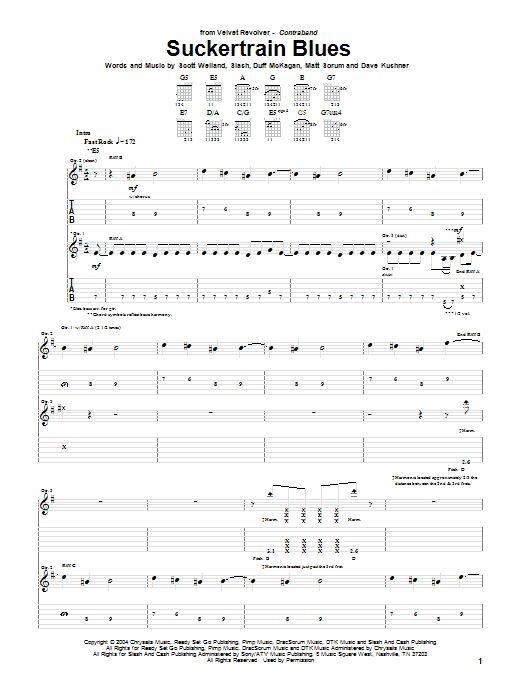 Velvet Revolver Suckertrain Blues Sheet Music
