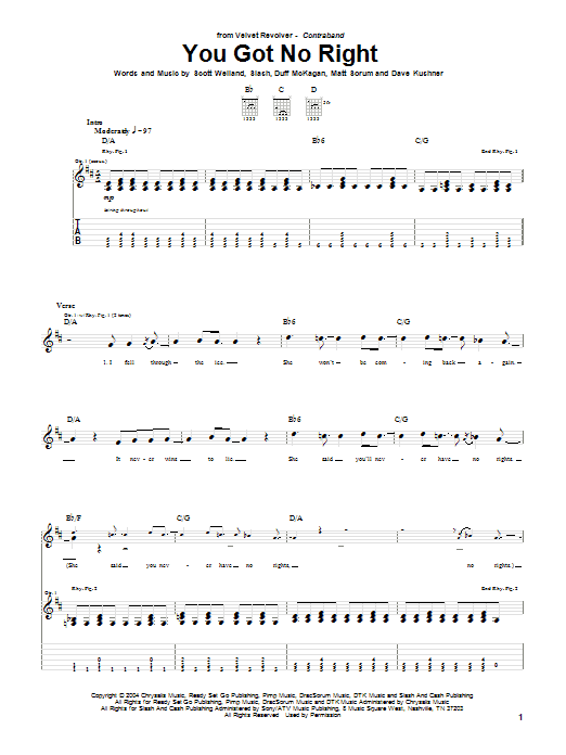 Velvet Revolver You Got No Right Sheet Music