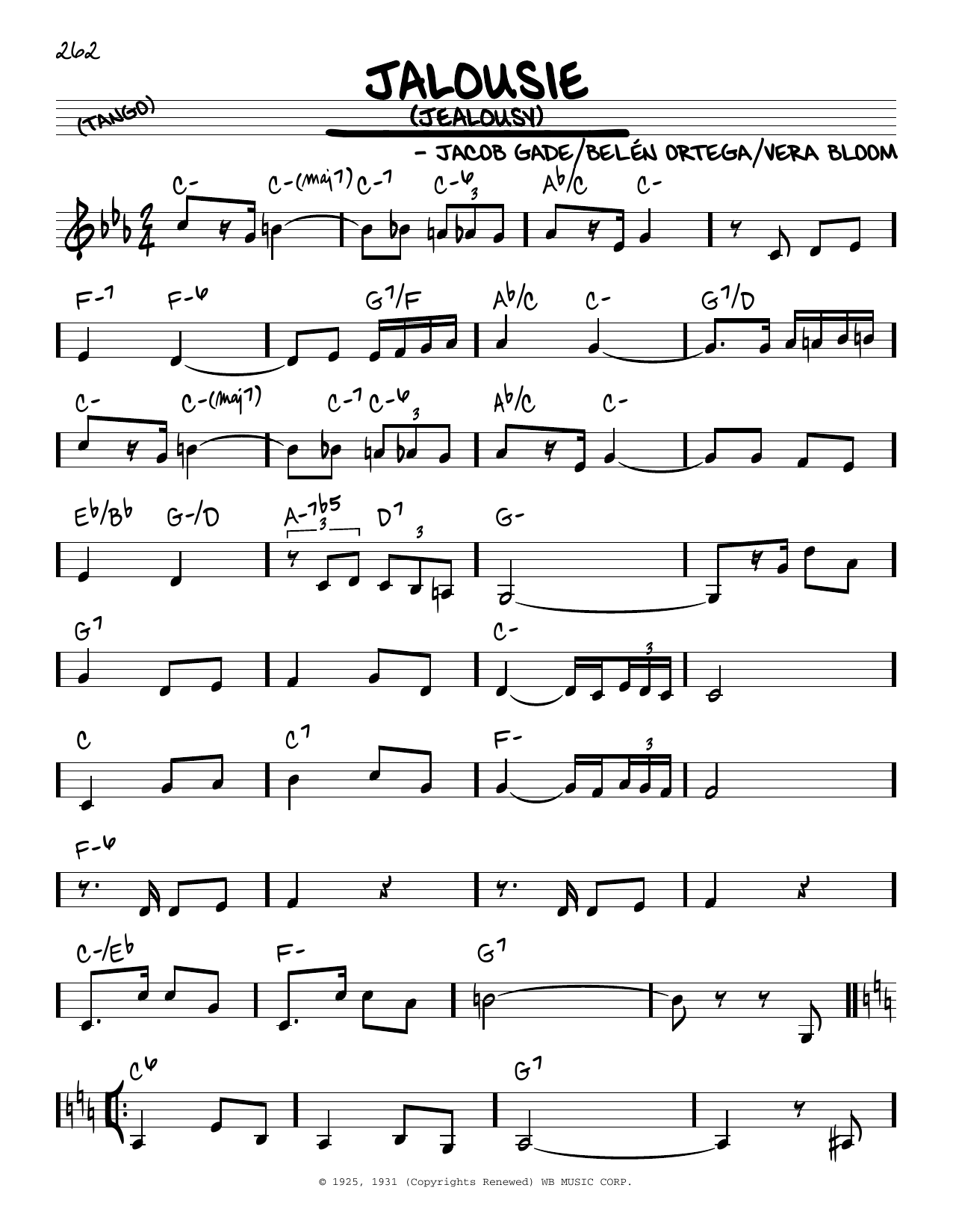 Vera Bloom Jalousie (Jealousy) Sheet Music