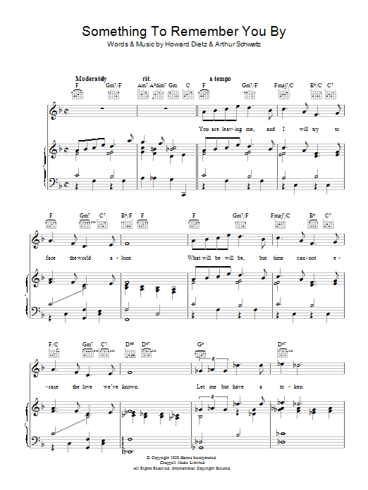 Vera Lynn Something To Remember You By Sheet Music
