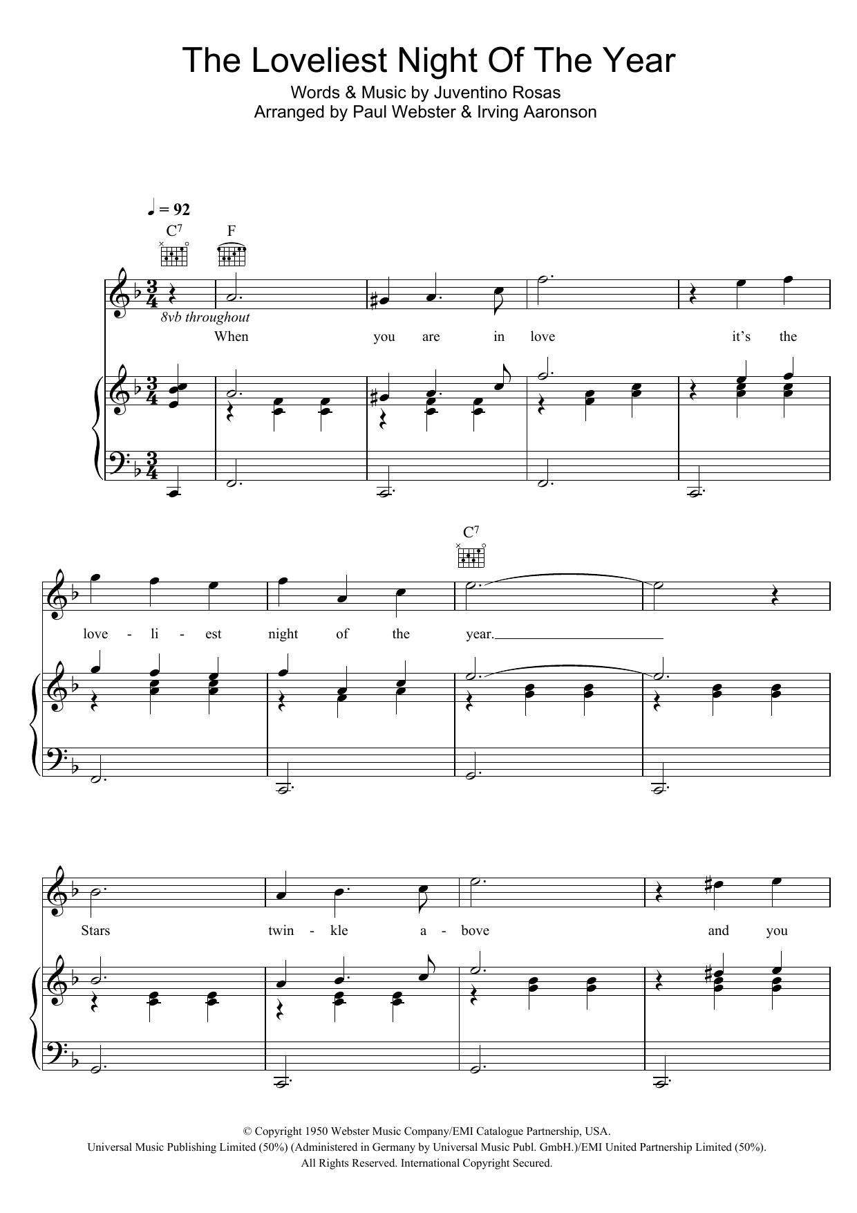 Vera Lynn The Loveliest Night Of The Year Sheet Music