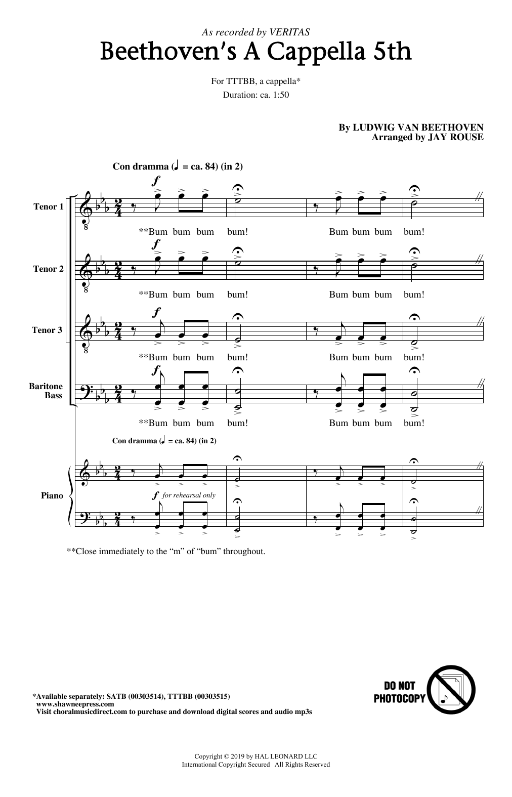 Veritas Beethoven's A Cappella 5th (arr. Jay Rouse) Sheet Music