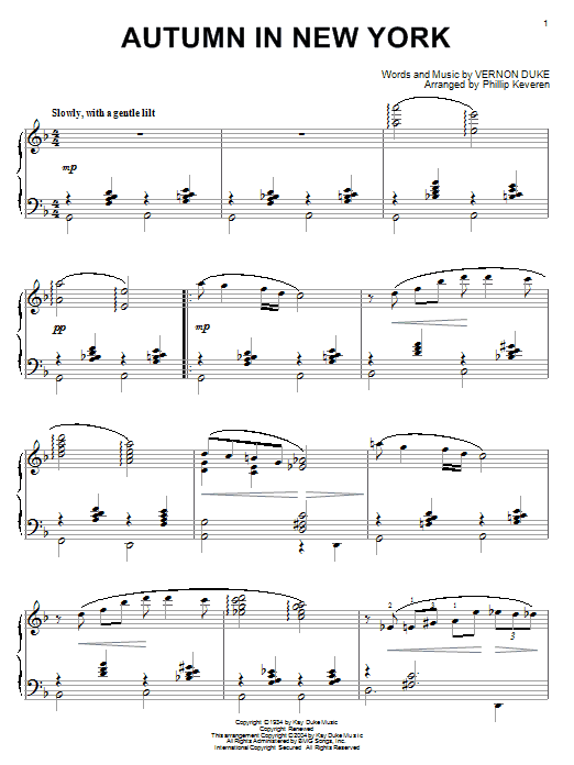 Vernon Duke Autumn In New York (arr. Phillip Keveren) Sheet Music