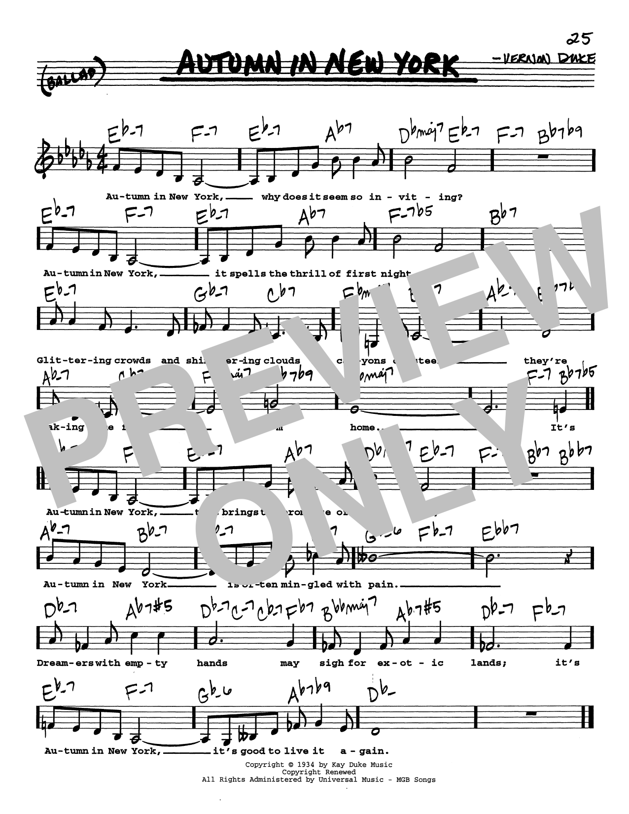 Vernon Duke Autumn In New York (Low Voice) Sheet Music
