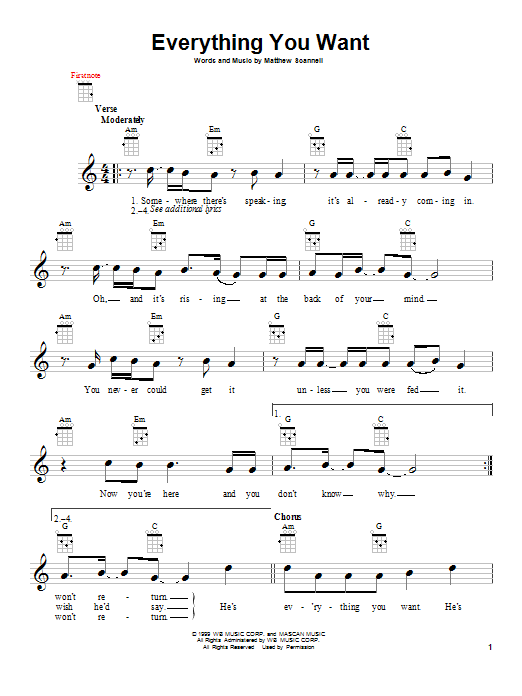 Vertical Horizon Everything You Want Sheet Music