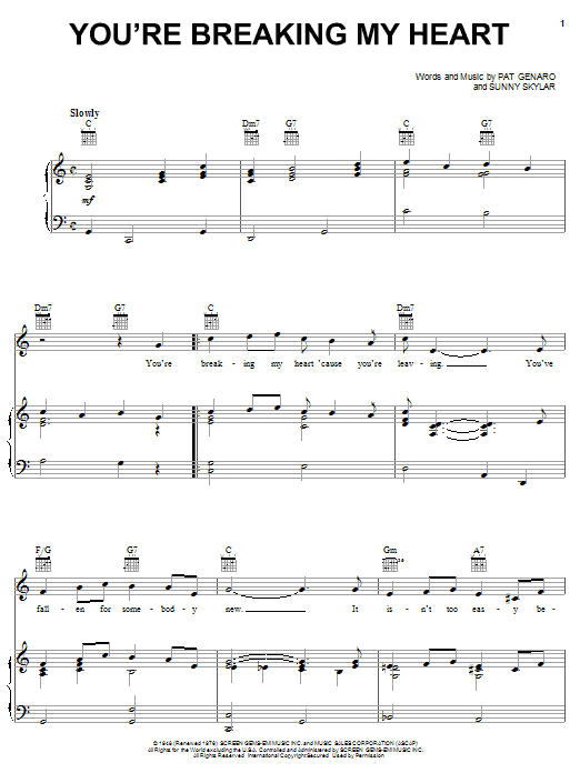 Vic Damone You're Breaking My Heart Sheet Music