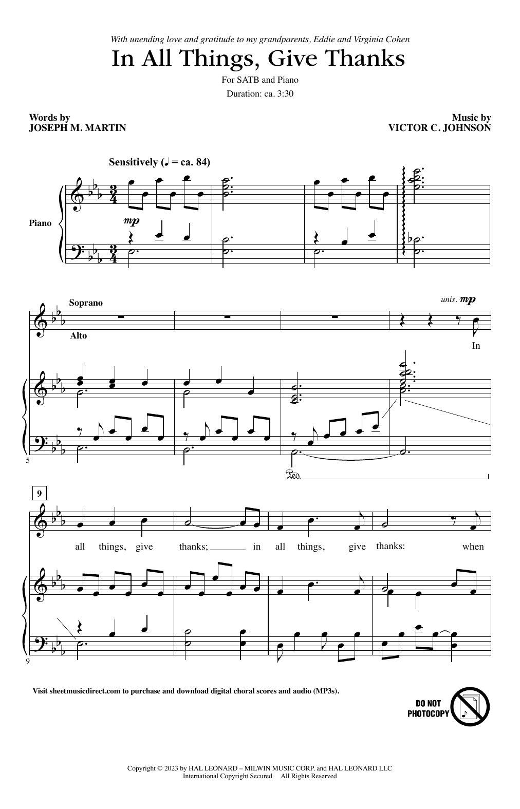 Victor C. Johnson and Joseph M. Martin In All Things, Give Thanks Sheet Music