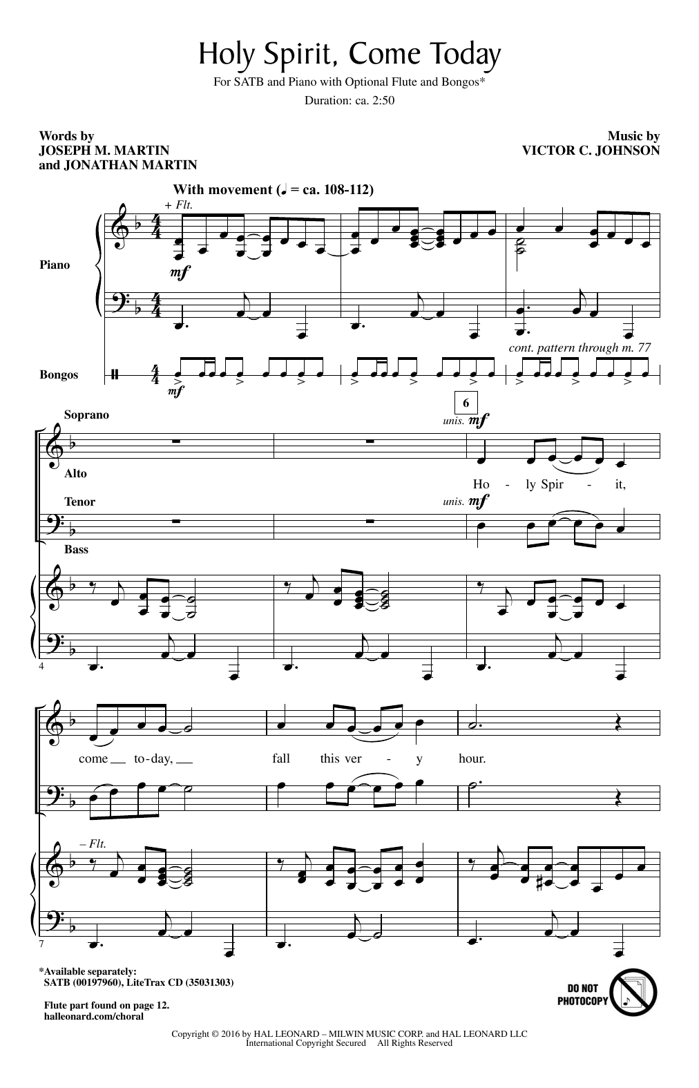 Victor C. Johnson Holy Spirit, Come Today Sheet Music