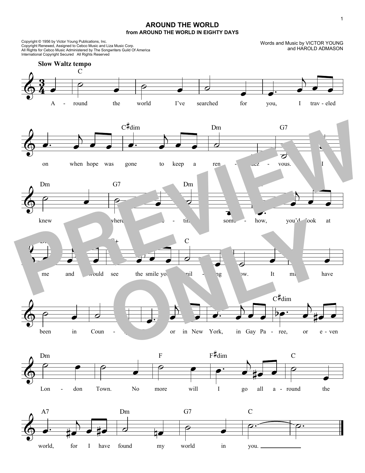 Victor Young and Harold Adamson Around The World (from Around The World In Eighty Days) Sheet Music