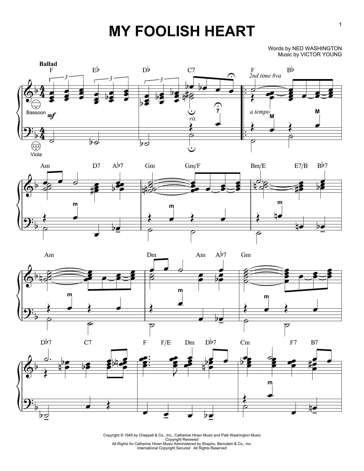 Victor Young My Foolish Heart (arr. Gary Meisner) Sheet Music