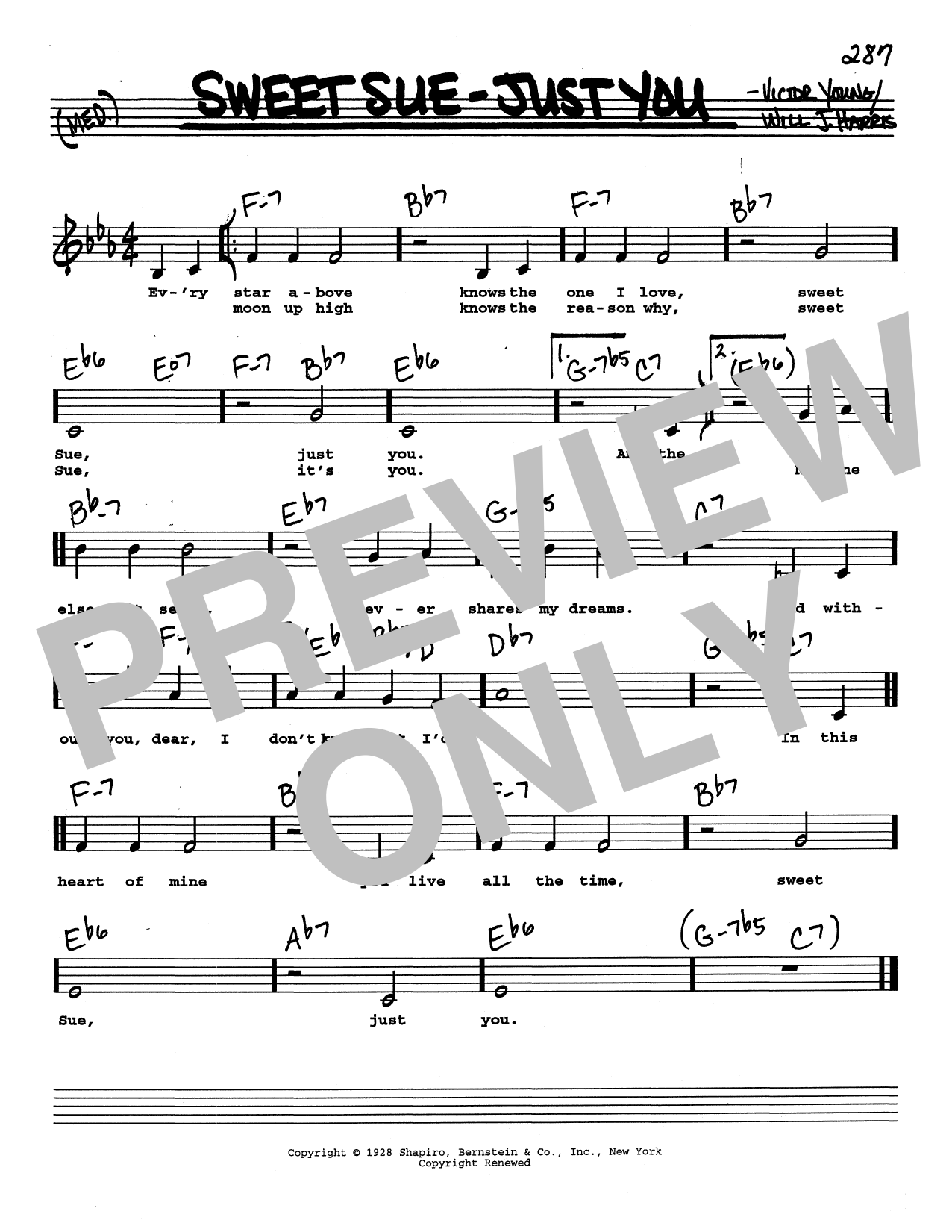 Victor Young Sweet Sue-Just You (Low Voice) Sheet Music