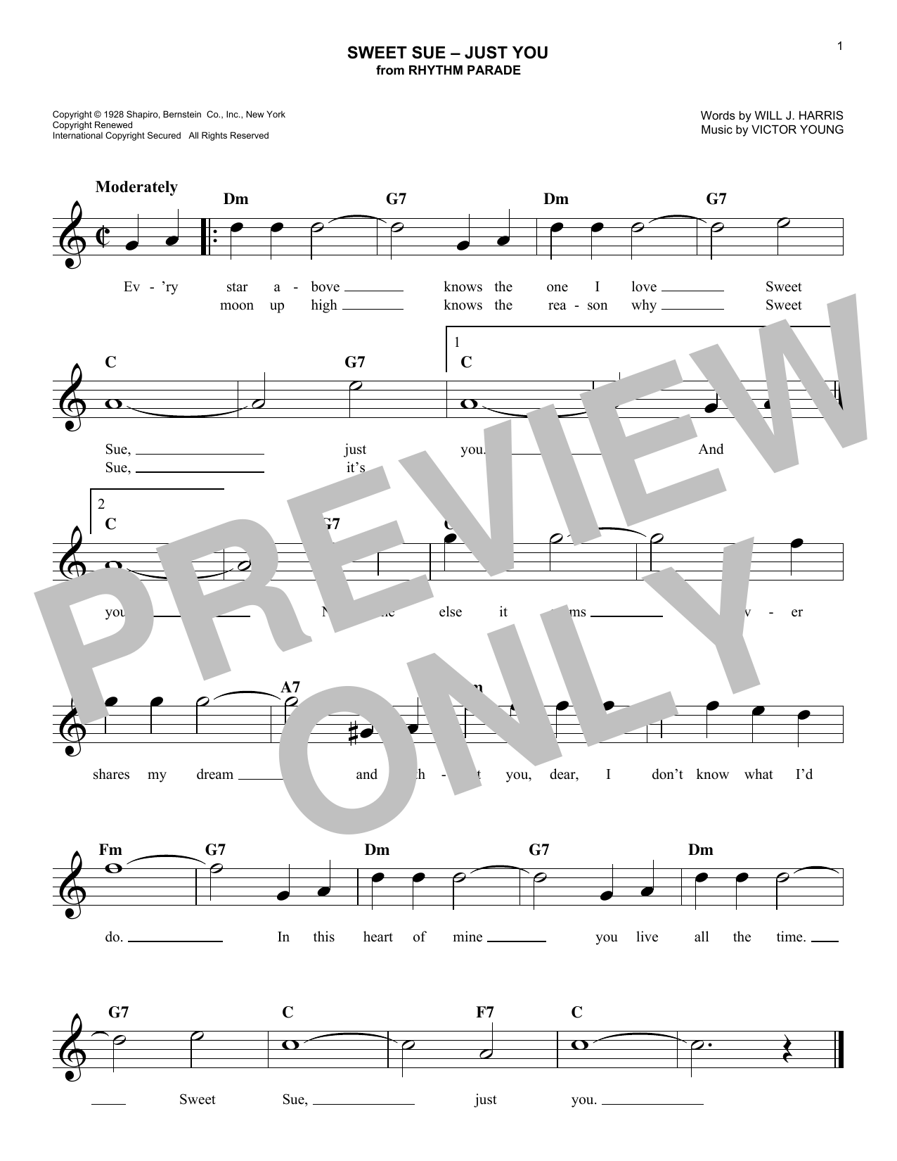 Victor Young Sweet Sue-Just You Sheet Music