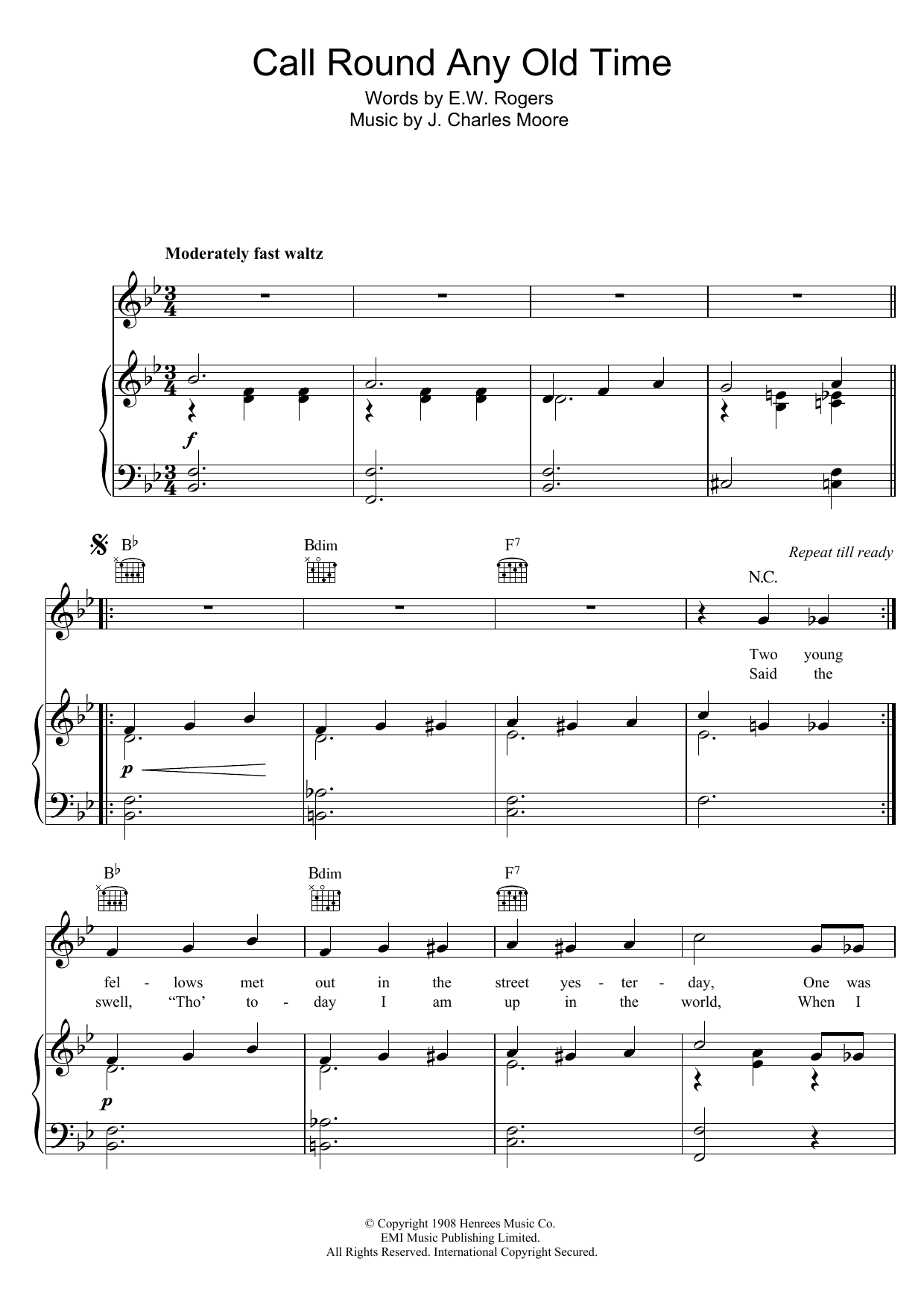Victoria Monks Call Round Any Old Time Sheet Music